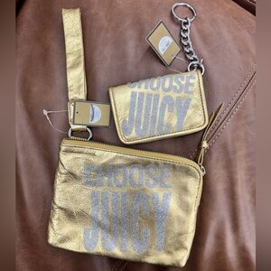 Vintage Juicy Couture Metallic Gold Wristlet & Card Holder set- read description